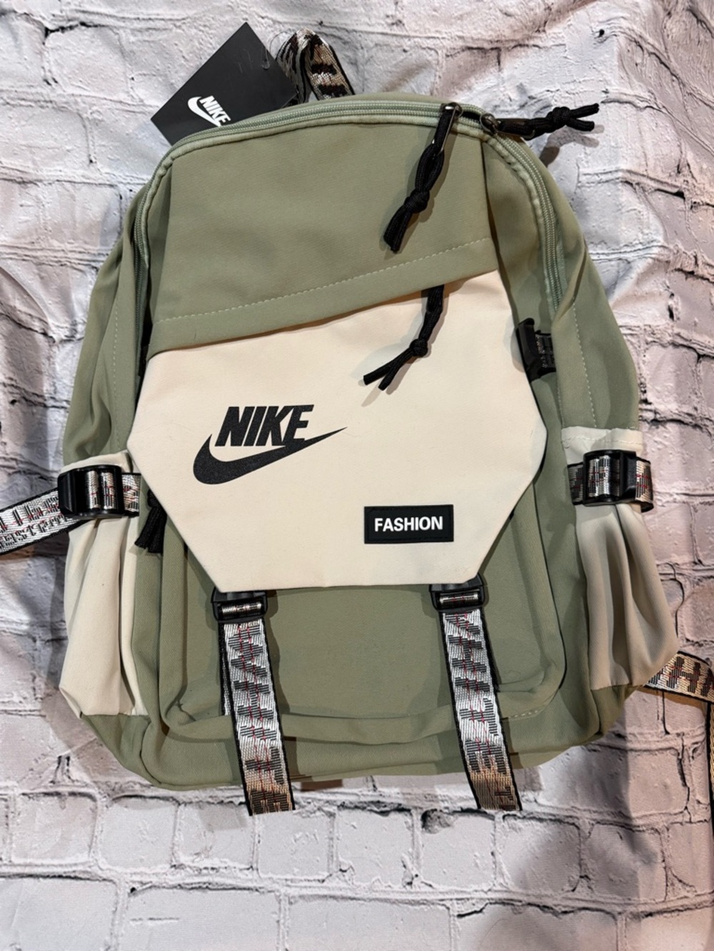 Nike Sage Green and Cream Backpack with Front Flap